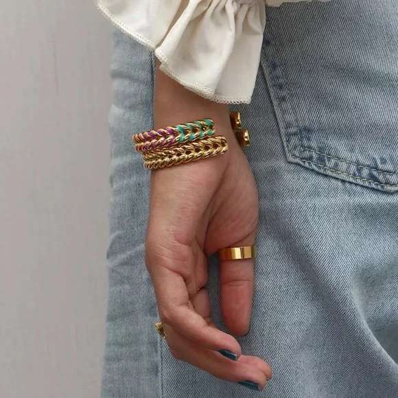 New 18K Gold Enamel Open Bracelet Bangles - Picture 2 of 7